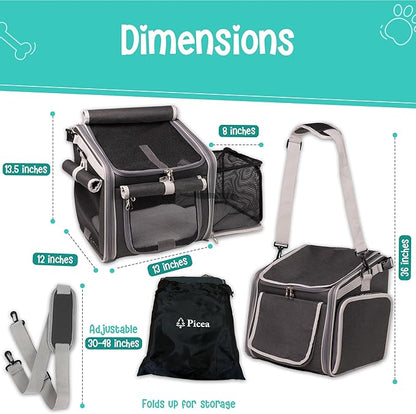 Dog Bike Basket, Mesh Windows, 2 Safety Leashes, Soft Sided, Safe Comfortable Pet Carrier for Small Dogs, Cats (Black)