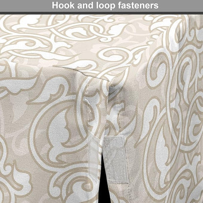 Lunarable Cream Dog Crate Cover, Oriental Motifs with Antique Damask Inspired Design Retro Revival Swirls, Easy to Use Pet Kennel Cover for Cats & Medium Dogs, 24 Inch, Beige White