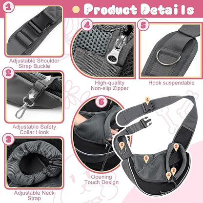 YUDODO Pet Dog Sling Carrier Mesh Hand Free Adjustable Dog Satchel Carrier Bag Papoose Crossbody for Small Medium Dog Cat Rabbit (M(up to 10 lbs), Black)
