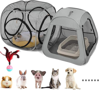 Portable Cat Playpen, Trapezoidal Design for Better Standing, Foldable Pet Tent for Indoor and Outdoor Use,Dog Playpen, Outdoor Cat Tent, Cat Houses & Condos for Kitten,Cat,Puppy and Small Animals.
