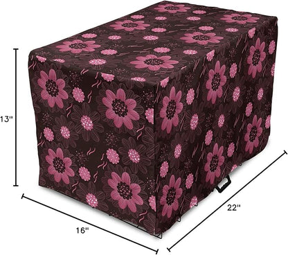 Lunarable Floral Dog Crate Cover, Botanical Theme Flowers Pattern Natural Art Abstract Blossoms, Easy to Use Pet Kennel Cover for Small Dogs Puppies Kittens, 22 Inch, Charcoal Grey