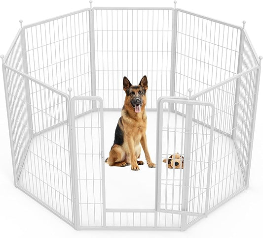 HealSmart Dog Playpen Indoor, Puppy Playpen Indoor Outdoor for Yard, Camping, RV, 40" Height 8 Panels Heavy Duty Dog Pen for Medium/Large Dogs, White