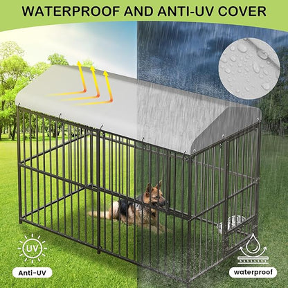 Large Outdoor Dog Kennel, Heavy Duty Dog Cage with Roof, Dog Kennel Galvanized Iron Dog House with Safety Locks,UV & Water Resistant Proof Cover, for Garden Backyard Black (8x4x6FT)