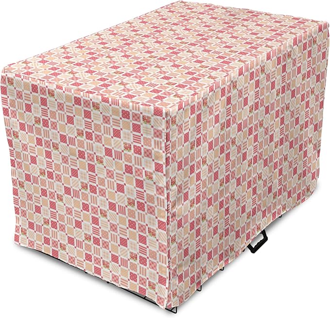 Lunarable Dusty Rose Dog Crate Cover, Patchwork Inspired with Different Patterned Squares Shabby Form Style, Easy to Use Pet Kennel Cover for Cats & Medium Dogs, 30 Inch, Salmon Dark Coral