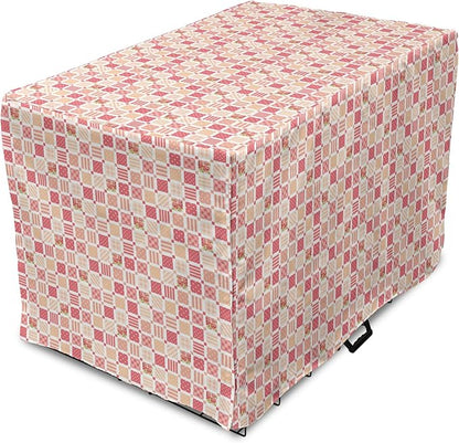 Lunarable Dusty Rose Dog Crate Cover, Patchwork Inspired with Different Patterned Squares Shabby Form Style, Easy to Use Pet Kennel Cover for Small Dogs Puppies Kittens, 22 Inch, Salmon Dark Coral