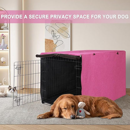 HiCaptain Dog Crate Cover for 42 Inches Crate Cage, Polyester Pet Kennel Covers Fit for 1 2 3 Doors Standard Metal Crate - (Pink 42 Inch)