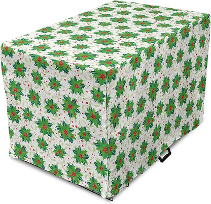 Lunarable Berries Dog Crate Cover, Holiday Themed Illustration of Berries Seasonal Christmas Ornaments, Easy to Use Pet Kennel Cover for Cats & Medium Dogs, 30 Inch, Pink Green