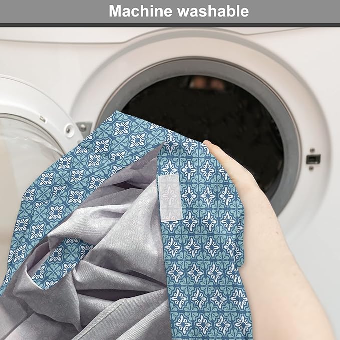 Lunarable Talavera Dog Crate Cover, Folkloric Tile Inspired Pattern of Moroccan Culture Print, Easy to Use Pet Kennel Cover for Medium Large Dogs, 42 Inch, Sea Blue Pale Teal