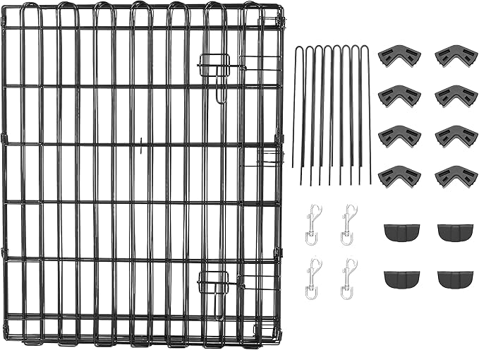 Amazon Basics Foldable Octagonal Metal Exercise Dog Playpen - Indoor/Outdoor, Single Door, Small (8 Panels, 24 x 30), Easy to assemble and store, 30" - Small, , Black