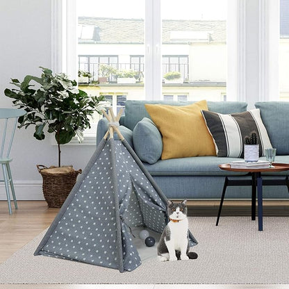 Pet Teepee for Dogs Portable Pet Tent Dog Houses, Modern Teepee Tent for Dogs, 24inches Pet Teepee with Floor Mat for Dog,Cat,Rabbit