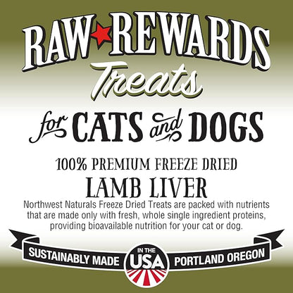 Northwest Naturals Raw Rewards Freeze-Dried Lamb Liver Treats for Dogs and Cats - Bite-Sized Pieces - Healthy, 1 Ingredient, Human Grade Pet Food, All Natural - 3 Oz