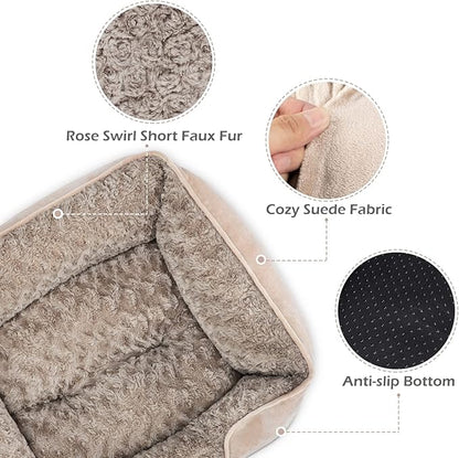 INVENHO Small Dog Bed for Large Medium Small Dogs Rectangle Washable Dog Bed, Orthopedic Dog Bed, Soft Calming Sleeping Puppy Bed Durable Pet Cuddler with Anti-Slip Bottom S(20"x19"x6")