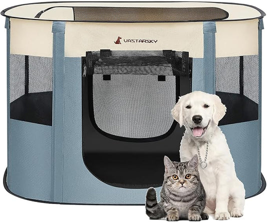Foldable Pet Playpen,Cat Puppy Playpen,Portable Dog Cage Soft Portable Exercise Kennel Tent,Puppy Kitten Pen Indoors/Outdoors Pet Tent Fence (Grey-M)
