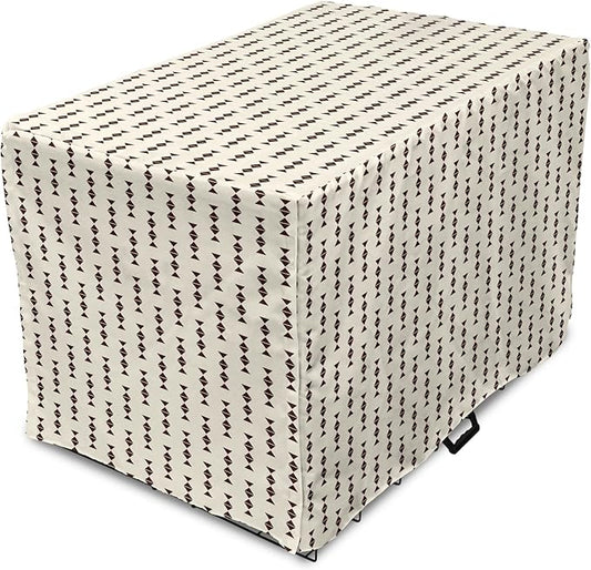 Lunarable Contemporary Brown Dog Crate Cover, Pattern of Repeating Triangular Simple Modern Concept, Easy to Use Pet Kennel Cover for Small Dogs Puppies Kittens, 18 Inch, Eggshell and Seal Brown