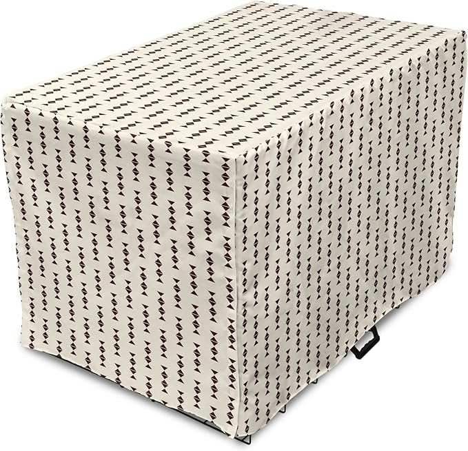 Lunarable Contemporary Brown Dog Crate Cover, Pattern of Repeating Triangular Simple Modern Concept, Easy to Use Pet Kennel Cover for Medium Large Dogs, 42 Inch, Eggshell and Seal Brown