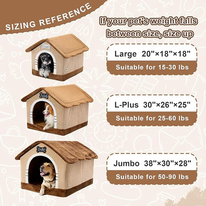 Jiupety Indoor Dog House with Frame, Large Dog Cave Bed, Insulated Cozy, Suitable for 25-60 lb, Large Plus (30"×26"×25"), Brown