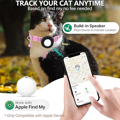 GPS Tracker for Cats, Mini GPS Pet Tracker with Collar, IPX8 Waterproof Cat Tracker Collar,No Monthly Fee,Work with Apple Find My(iOS Only),Smart Tracker for Pets(Pink)