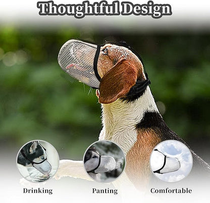 Dog Muzzle, Breathable Soft Muzzle for Small Dogs to Anti & Prevent Barking Biting Chewing, Reflective & Adjustable Basket Muzzle with Air Mesh for Toy Poodles Beige S