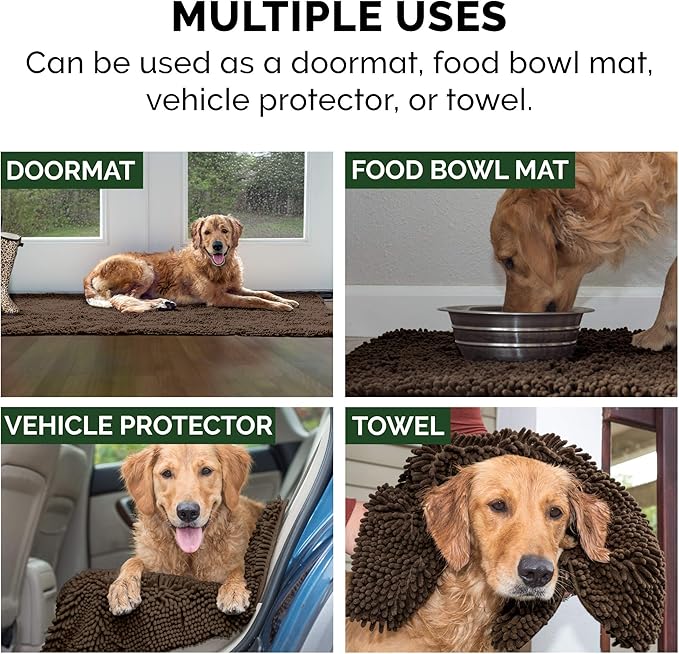 Furhaven 30" x 21" Highly Absorbent Dog Door Mat for Muddy Paws, 100% Washable, Perfect for Entryway, Kitchen, & Bathroom Use - Chenille Shammy Rug - Mud (Brown), Medium