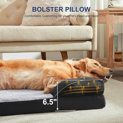 FURTIME Orthopedic Dog Bed for Medium Dogs - Washable Dog Sofa Beds Medium, Supportive Foam Pet Couch Bed with Removable Washable Cover, Waterproof Lining and Nonskid Bottom, Black