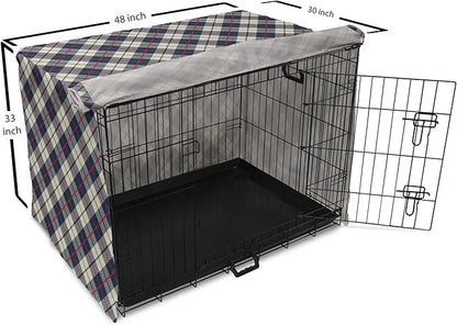 Lunarable Plaid Dog Crate Cover, Celtic Fashion Diagonal Retro Style Classical Irish Culture Inspiration, Easy to Use Pet Kennel Cover for Medium Large Dogs, 48 Inch, Night Blue Red Beige