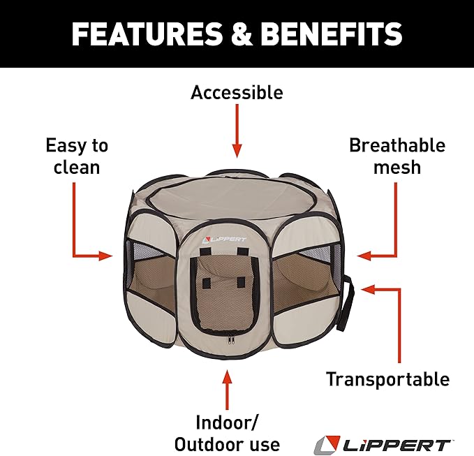 Lippert Soft-Sided, Foldable and Portable Pet Playpen for Camping, Small/Medium (2021150641)