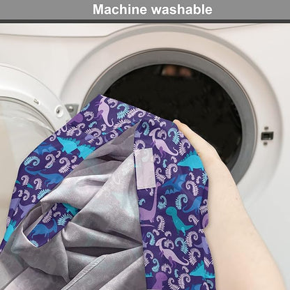 Lunarable Jurassic Dog Crate Cover, Abstract Cartoon Dinosaur Pattern Ferns Caricature Style Creatures Prehistoric, Easy to Use Pet Kennel Cover for Medium Large Dogs, 36 Inch, Blue Purple