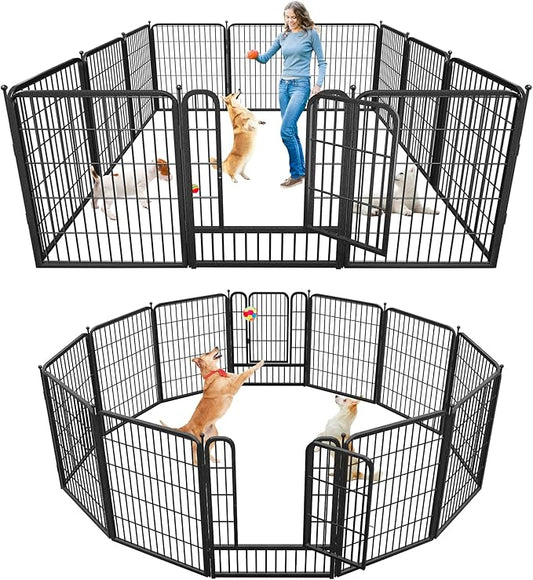 Dog Playpen Outdoor 32Inches Height 12 Panels Heavy Duty Metal Dog Fence with Doors Dog Pens for Medium/Small Dogs Portable Pet Puppy Playpen for Outdoor Indoor RV Camping Yard Black slive