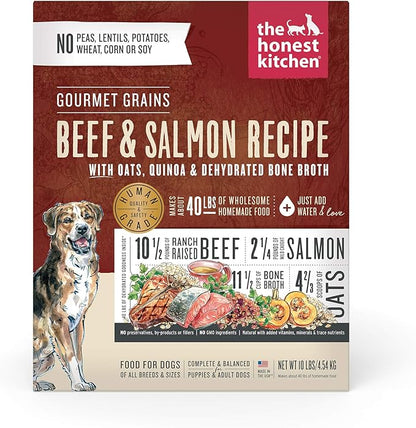 The Honest Kitchen Human Grade Dehydrated Gourmet Grains Dog Food - Beef & Salmon, 10 Pound Box