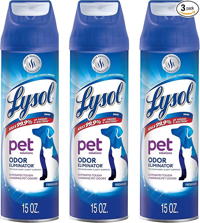 Lysol Pet Odor Eliminator Spray, Sanitizing and Disinfecting Spray for Pet Odors, 15oz (Pack of 3)