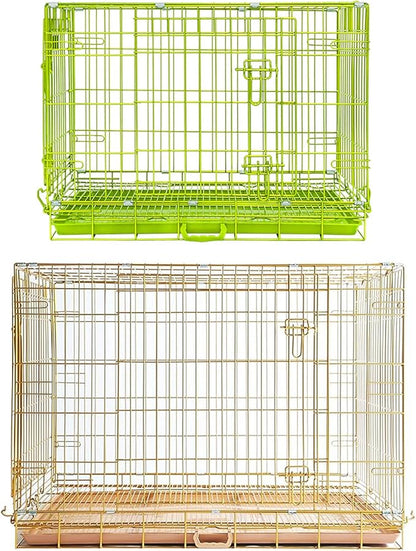 Homey Pet Large Dog Crate, Collapsible Dog Cage Medium Sized Dog, Nano-Coating Metal Wire XL Big Dog Kennel Indoor with Removable Floor Grid and Tray, Double Doors, GOLD42+GREEN30 Bundle