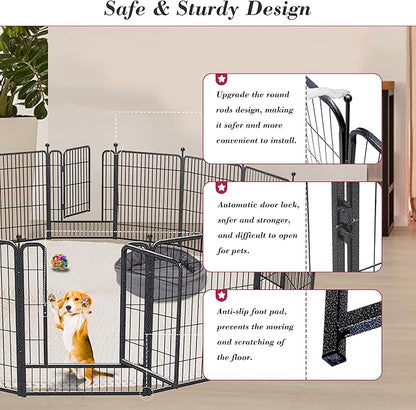 Dog Playpen 32 inch 32 Panels Indoor Outdoor Dog Pen for Medium/Small Dogs Heavy Duty Metal Dog Fence Outdoor for Yard, Puppy Playpen with Door Portable Pet Fence for RV Camping Yard