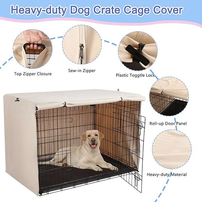 Deblue Heavy-Duty Dog Crate Cover, Privacy Pet Kennel Cover Universal Fits for 24 Inches Wire Cage, Polyester Crate Cover Fit for 1 2 3 Doors Crate (Tan)