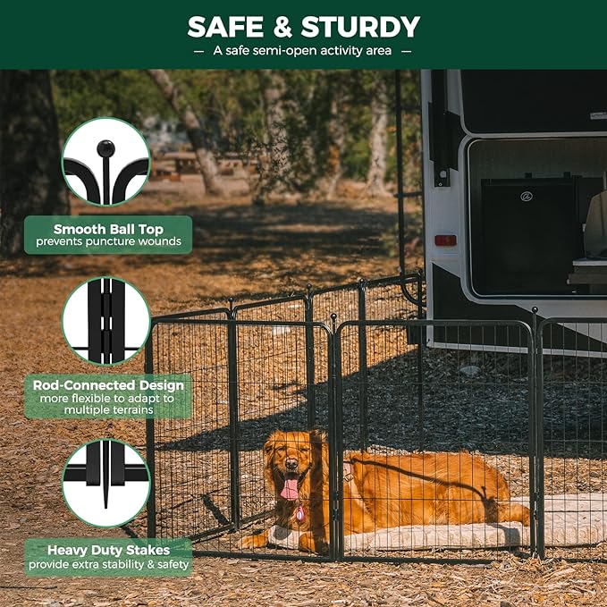 FXW Rollick Dog Playpen for Yard, RV Camping, 45 inch 32 Panels for Large Dogs│Patented