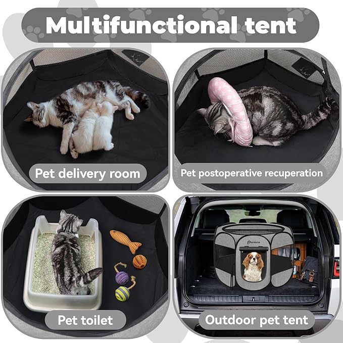 Dog Cat Playpen Indoor Outdoor, Premium Grey, Medium
