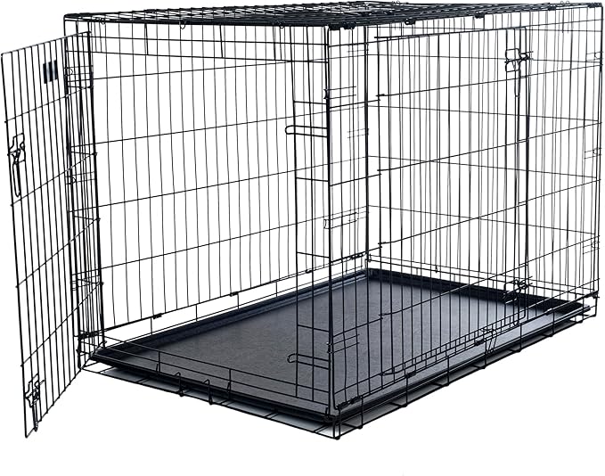 36-inch Dog Crate - Double Door Pet Kennel with Divider Panel - Foldable Dog Cage with Carry Handle for Portability and Storage by PETMAKER (Black)