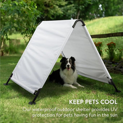 Navaris Triangle Dog Shade Shelter - UV Protected & Waterproof Outdoor Canopy for Pets - Sturdy Pop Up Tent with Cooling White Fabric - Ideal Sun Shelter for Dogs or Cats