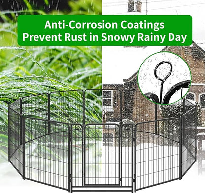 Dog Playpen Outdoor Extra Wide 12 Panels Heavy Duty Anti-Rust Coating-Strengthened Dog Fence 40" Height with Doors Portable for RV Camping Yard, Total 32FT, 79 Sq.ft, Snowy Black