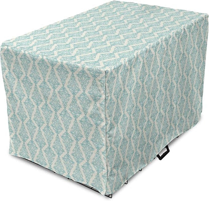 Lunarable Damask Blue Dog Crate Cover, Vintage Antique Pattern with Classic Victorian Motif, Easy to Use Pet Kennel Cover for Medium Large Dogs, 48 Inch, Eggshell Pale Cadet Blue