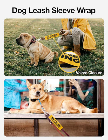Yellow Muzzled for My Safety Dog Leash Sleeve, Funny Dog Tags Dog Leash Sleeve Wrap Alert Hanging ID Patch Tag, Pet Dog Birthday Service Dog Leash Gift for Dog Owners