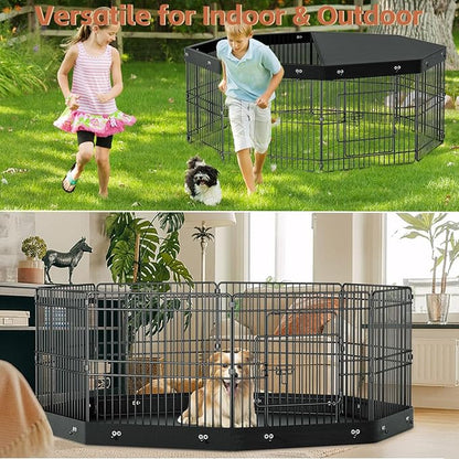 24’’H Dog Playpen, 8 Panels Dog Pens with Bottom Pad, Metal Foldable Pet Puppy Exercise Fence Crate Kennel, Indoor Outdoor Escape Proof Pen for Small Medium Pets (with Bottom pad)