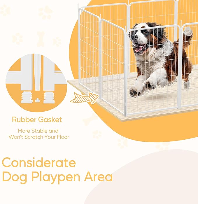 HealSmart Dog Playpen 40 Inch 8 Panels, Heavy Duty Metal Portable Pet Playpen Indoor Outdoor for Camping, Yard, RV, Garden Fence, Privacy Patio, White