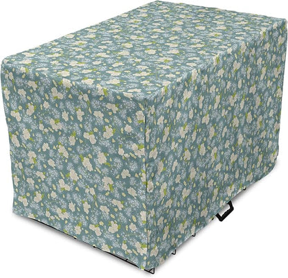 Lunarable Spring Dog Crate Cover, Pastel Tone Romantic Blossoming Flowers Pattern Vintage Garden Art, Easy to Use Pet Kennel Cover for Cats & Medium Dogs, 24 Inch, Cadet Blue Eggshell