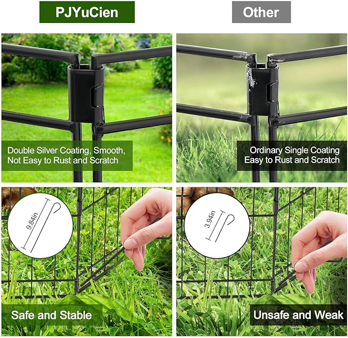 PJYuCien Dog Playpen - Metal Foldable Dog Exercise Pen, Pet Fence Puppy Crate Kennel Indoor Outdoor with 8 Panels 24”H & Top Cover and Bottom Pad for Small Medium Pets