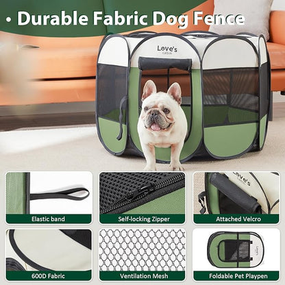 Love's cabin Pet Puppy Dog Playpen, Small Dog Tent Crates Cage Indoor/Outdoor, Portable Playpen for Cat, Foldable Pop Up Dog Kennel Playpen with Carring Case, Removable Zipper Top, Olive Green