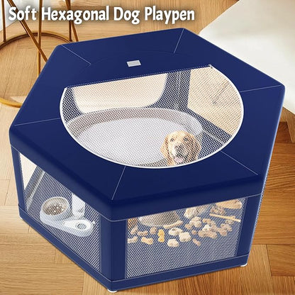 Hexagonal Dog playpen, 45 Inch Soft Puppy Playpen with 600D Oxford Fabric, Stable Structure with Thickend Stainless Steel Tubes, 25.6 Inch Height Pet Playpen for Small and Medium Dogs, Animals