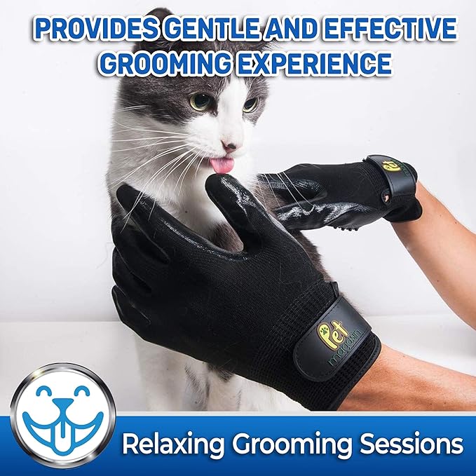 PET MAGASIN Dog Grooming Gloves for Gentle Deshedding and Bathing (Blue, Medium)