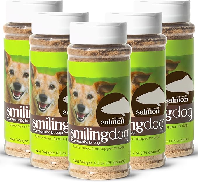 Herbsmith Kibble Seasoning – Freeze Dried Raw Salmon – DIY Raw Coated Kibble Mixer - Dog Food Topper for Picky Eaters, 6.2 oz [Bundle x5]