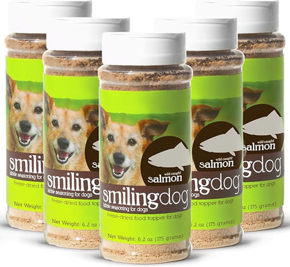 Herbsmith Kibble Seasoning – Freeze Dried Raw Salmon – DIY Raw Coated Kibble Mixer - Dog Food Topper for Picky Eaters, 6.2 oz [Bundle x5]