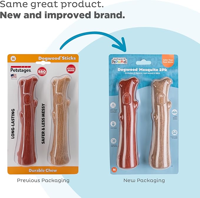 Petstages Dogwood Durable Dog Chew Toys, Real Wood & Mesquite, 2-Pack, Medium